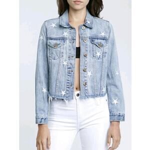 PISTOLA Star Embroidered Denim Jean Crop Jacket